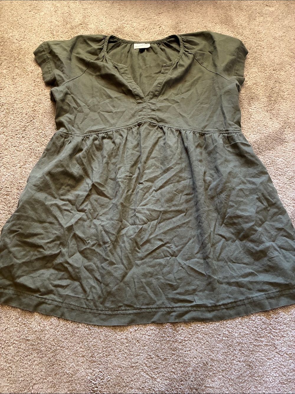 Universal Thread Olive Green Babydoll Mini Dress V-Neck Short Sleeve Tunic